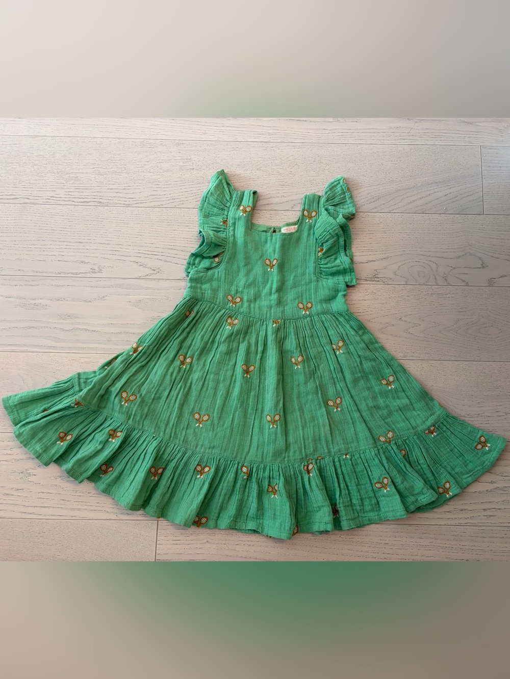 Pink Chicken - Embroidered Tennis Raquet Ruffle-Trim Girls' Dress